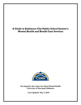 A Guide to Baltimore City Public School System's Mental Health And