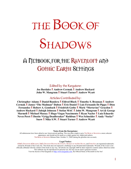 BOOK of SHADOWS a Netbook for the Ravenloft and Gothic Earth Settings