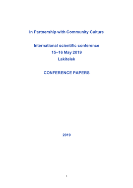 In Partnership with Community Culture International Scientific Conference