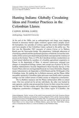 Hunting Indians: Globally Circulating Ideas and Frontier Practices in the Colombian Llanos