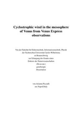 Cyclostrophic Wind in the Mesosphere of Venus from Venus Express Observations