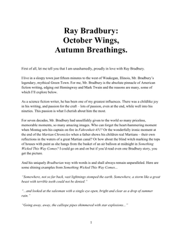 Ray Bradbury: October Wings, Autumn Breathings