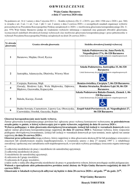 Obwieszczenie Wójta Gminy Baranowo Z Dnia 17 Czerwca 2020 R