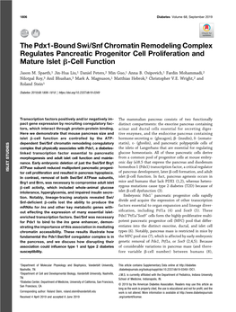 The Pdx1-Bound Swi/Snf Chromatin Remodeling Complex Regulates Pancreatic Progenitor Cell Proliferation and Mature Islet B-Cell Function