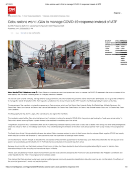 Cebu Solons Want Lgus to Manage COVID-19 Response Instead of IATF