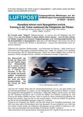 Kampfjets Kehren Nach Spangdahlem Zurück, Training in Der Türkei Verbessert Die Fähigkeiten Der Piloten Von Staff Sgt