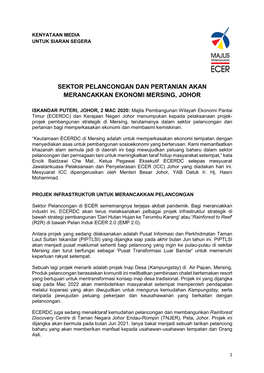 Sektor Pelancongan Dan Pertanian Akan Merancakkan Ekonomi Mersing, Johor