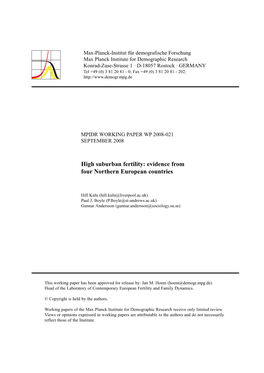 High Suburban Fertility: Evidence from Four Northern European Countries