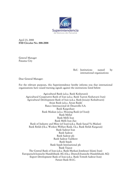 April 23, 2008 FID Circular No. 008-2008 General Manager