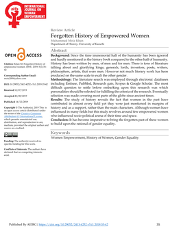 Forgotten History of Empowered Women Muhammad Moiz Khan Department of History, University of Karachi