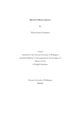 By Thomas James Lissington a Thesis Submitted to the Victoria University