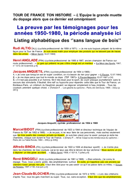 La Preuve Par Les Témoignages Pour Les Années 1950-1980, La Période Analysée Ici