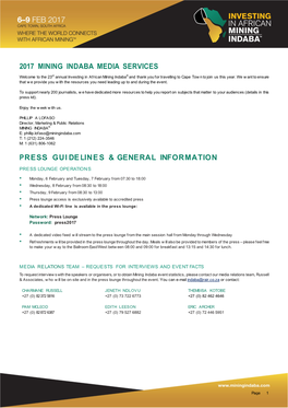 2017 Mining Indaba Media Services Press Gui De Lines