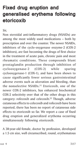 Fixed Drug Eruption and Generalised Erythema Following Etoricoxib