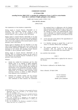 COMMISSION DECISION of 28 March 2006 Amending Decision 2006/135