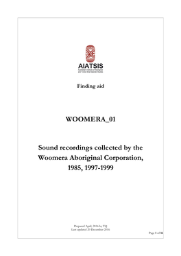 WOOMERA 01 Sound Recordings Collected by the Woomera