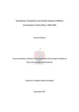 Aspects of Military Conscription in South Africa, 1952-1992