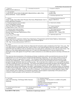 CASE STUDY ANALYSIS of MID-SIZE URBAN/RURAL AREA TOLL October 2004 ROAD OPTIONS – YEAR 1 REPORT 6