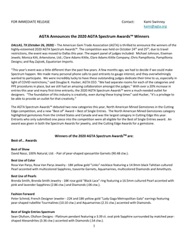 AGTA Announces the 2020 AGTA Spectrum Awards™ Winners