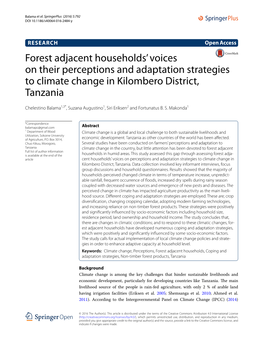 Forest Adjacent Households' Voices on Their Perceptions and Adaptation