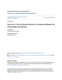 One-Tier Vs. Two-Tier Board Structure: a Comparison Between the United States and Germany