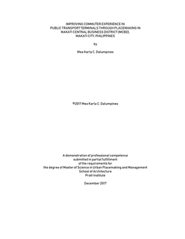 Improving Commuter Experience in Public Transport Terminals Through Placemaking in Makati Central Business District (Mcbd), Makati City, Philippines