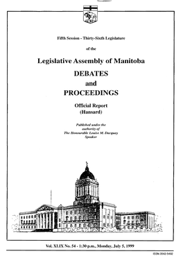 Legislative Assembly of Manitoba DEBATES and PROCEEDINGS