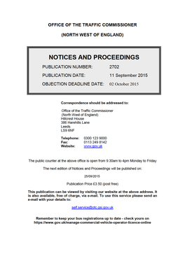 NOTICES and PROCEEDINGS 11 September 2015