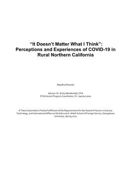 Perceptions and Experiences of COVID-19 in Rural Northern California