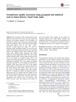 Groundwater Quality Assessment Using Geospatial and Statistical Tools in Salem District, Tamil Nadu, India