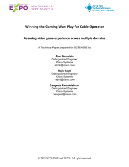 Winning the Gaming War: Play for Cable Msos