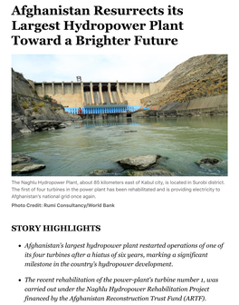 Afghanistan Resurrects Its Largest Hydropower Plant Toward a Brighter Future