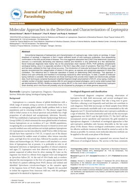 Molecular Approaches in the Detection and Characterization of Leptospira Ahmed Ahmed1*, Martin P