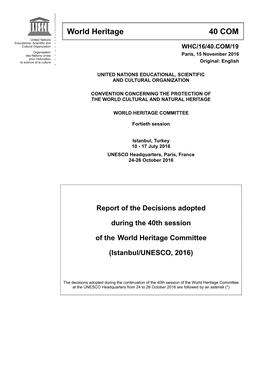 World Heritage Committee; 40Th; Report of the Decisions Adopted