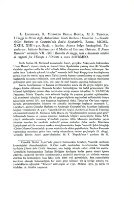 L. LOCKHART, R. MOROZZO DELLA ROCCA, MF TIEPOLO, I Viaggi in Persia Degli Ambasciatori Veneti Barbaro E Contarini