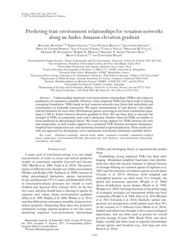 Predicting Trait- Environment Relationships for Venation Networks Along an Andes- Amazon Elevation Gradient