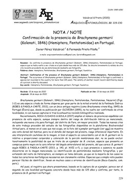 NOTA / NOTE Confirmación De La Presencia De Brachynema Germarii