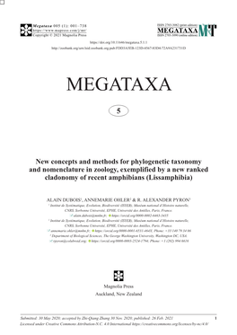 New Concepts and Methods for Phylogenetic Taxonomy and Nomenclature in Zoology, Exemplified by a New Ranked Cladonomy of Recent Amphibians (Lissamphibia)