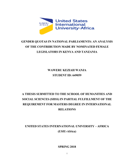Gender Quotas in National Parliaments: an Analysis of the Contribution Made by Nominated Female Legislators in Kenya and Tanzania