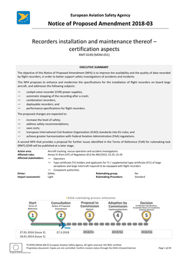 Notice of Proposed Amendment 2018-03 Recorders Installation and Maintenance Thereof – Certification Aspects