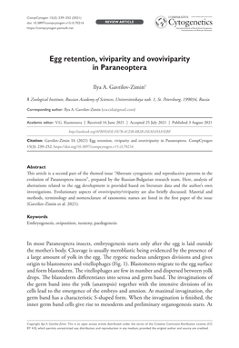 Egg Retention, Viviparity and Ovoviviparity in Paraneoptera