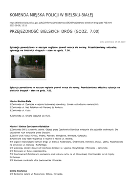 Przejezdność Bielskich Dróg (Godz. 7.00)