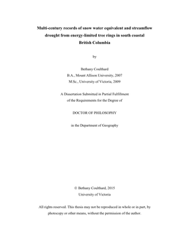 Multi-Century Records of Snow Water Equivalent and Streamflow Drought from Energy-Limited Tree Rings in South Coastal British Columbia