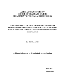 Addis Ababa University School of Graduate Studies Department of Social Anthropology