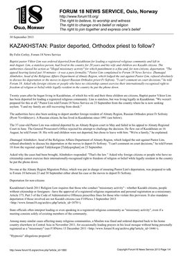 KAZAKHSTAN: Pastor Deported, Orthodox Priest to Follow?