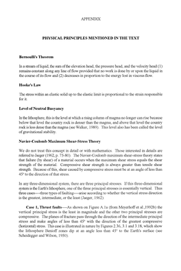 APPENDIX PHYSICAL PRINCIPLES MENTIONED in the TEXT Bernoulli's Theorem in a Stream Ofliquid, the Sum of the Elevation Head