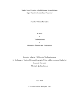 Market Rental Housing Affordability and Accessibility to Rapid Transit in Montreal and Vancouver