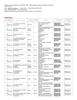 KARNATAKA (For All District) Application Received for the Period of ( 01/01/2011 to 31/03/2020 )