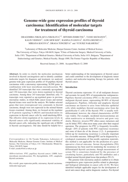 Genome-Wide Gene Expression Profiles of Thyroid Carcinoma: Identification of Molecular Targets for Treatment of Thyroid Carcinoma