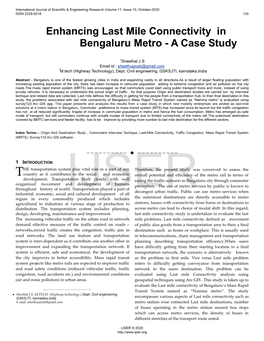 Enhancing Last Mile Connectivity in Bengaluru Metro - a Case Study